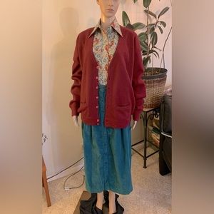 Vintage 80s 70s hunter green Collections skirt button front corduroy size 10